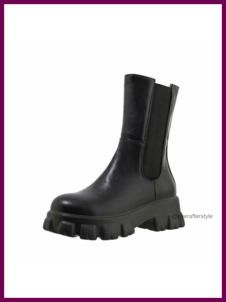 Chunky Heel Platform Ankle Boots With Zipper Synthetic Upper